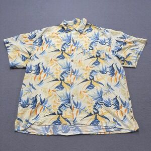 Vintage Joe Marlin Shirt Men's XL Yellow Tropical Floral Palm Leaf Button Down